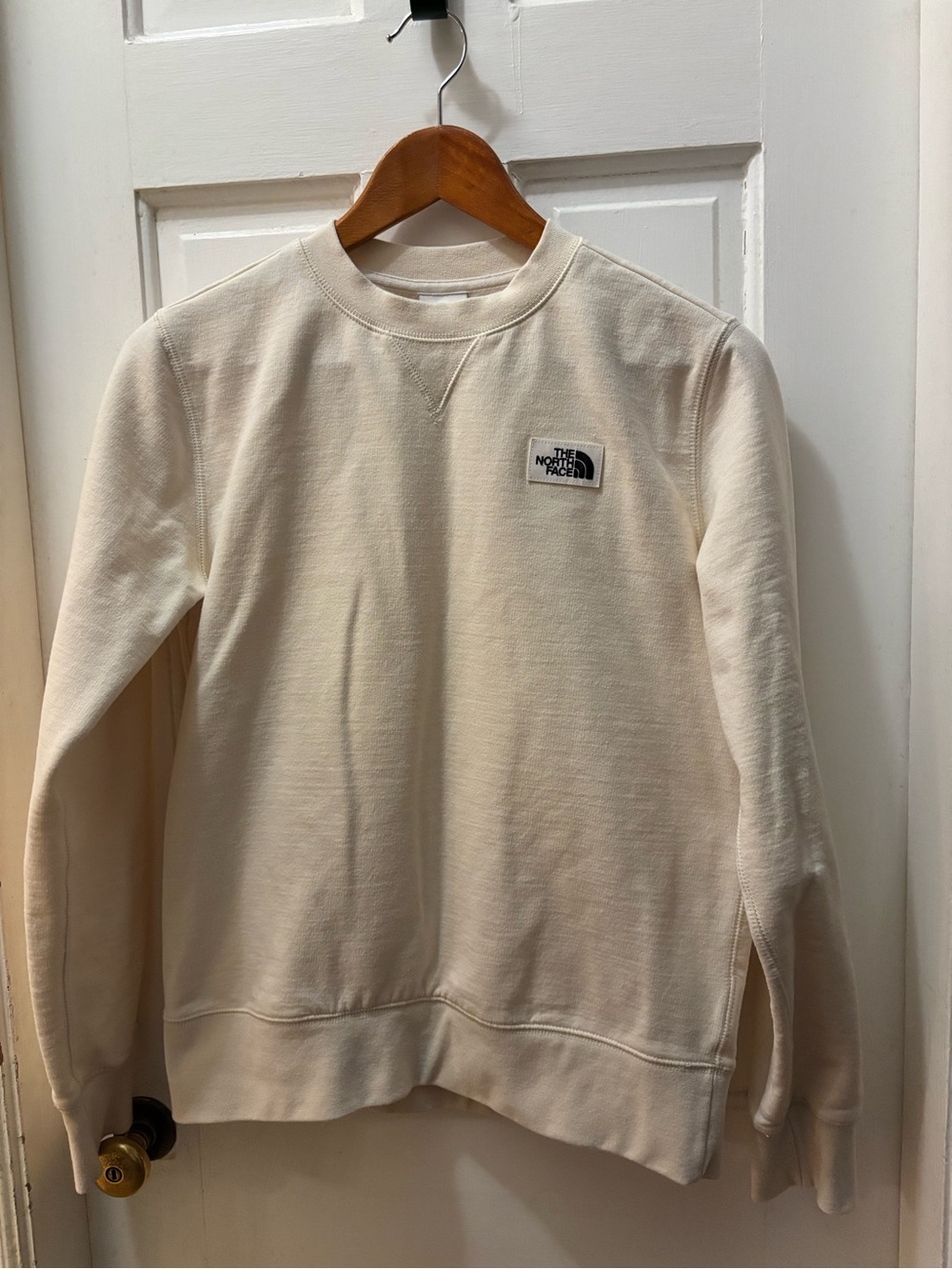 The North Face Cream Crewneck Sweatshirt with Small Logo Patch